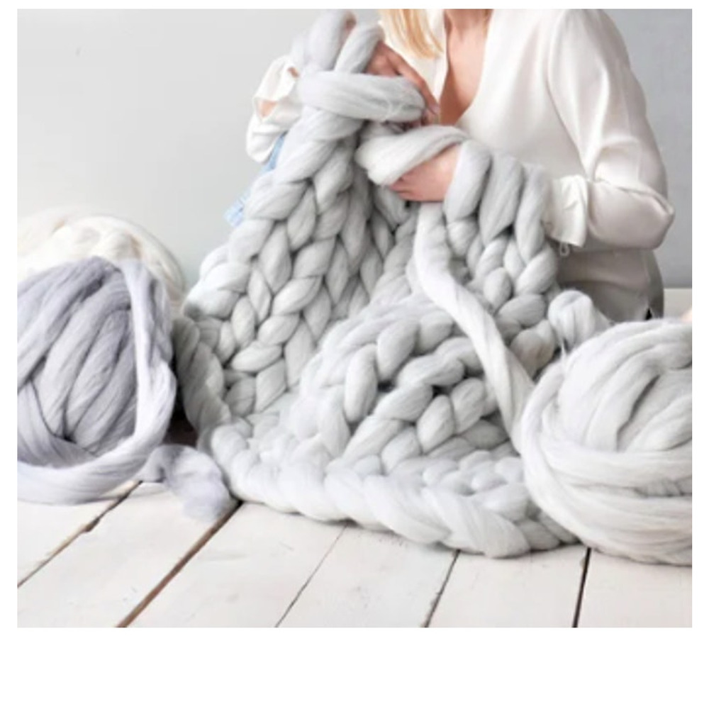 Chunky Yarn 100% Merino Wool Roving Grey Jumbo Wool Arm Knitting Bulky DIY